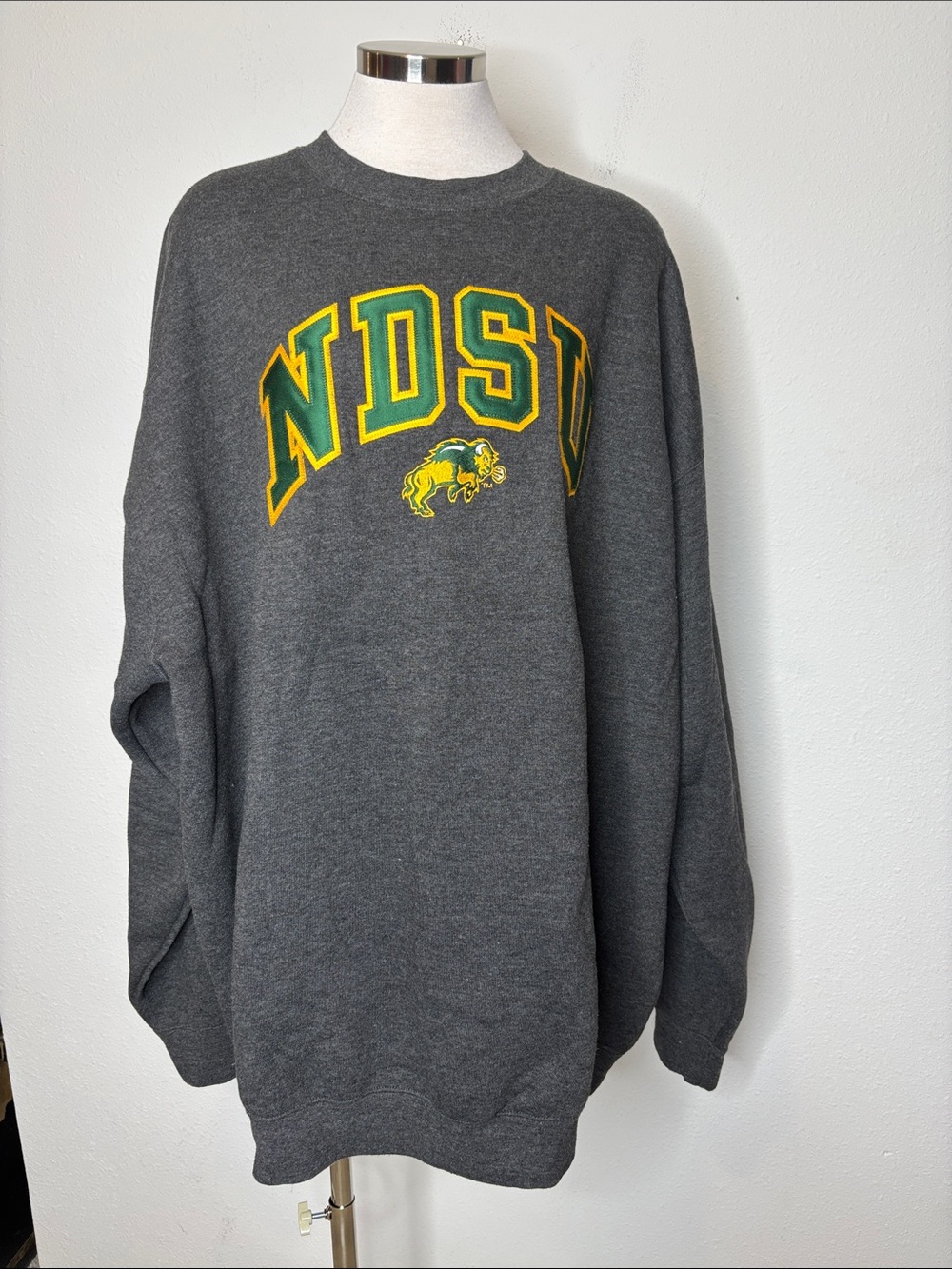 NDSU Gray Crewneck Sweatshirt with Green & Yellow Applique
